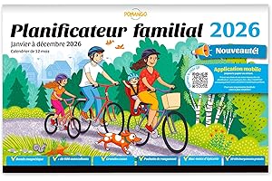 POMANGO Calendrier Familial 2026 - Français| Planificateur Familial 12 Mois: Janvier 2026 à Décembre 2026 | 15'' x 9.5'' - Ba