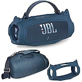 JCHPINE Silicone Cover and Hard Carrying Case for JBL Charge 6 Portable Bluetooth Speaker Accessories, Protective Cases for JBL Charge 6 AI Sound Bluetooth Speaker with Shoulder Strap (Blue)