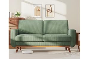 Vesgantti 68" Loveseat Sofa - Green, Comfy Corduroy with Spring Cushion, Solid Wood Frame, Modern Deep Seat, Bedroom & Living Room, Office Couch