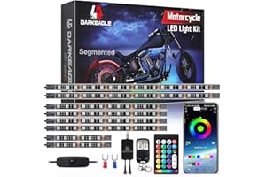 LD DARKEAGLE 8PCS Segmented Motorcycle LED Lights Kit with Brake Lights Turn Signal, Motorcycle LED Underglow kit with APP/RF