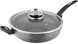 Tower Cerastone Induction Wok Pan 30 cm with Glass Infuser Lid Graphite
