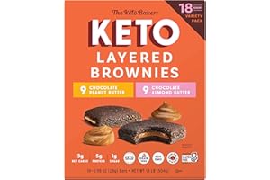 The KETO Baker – Keto Layered Brownies, Grain & Gluten Free, Chocolate Almond and Peanut Butter, Non-GMO, Variety Pack – 18 Count (9 Almond Butter & 9 Peanut Butter)
