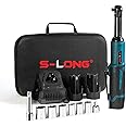 S-LONG Extended Cordless Ratchet Wrench Set, 3/8" 400 RPM 12V Power Electric Ratchet Driver with 8 Sockets, Two 2000mAh Lithium-Ion Batteries and 60-Min Fast Charge
