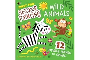 First Fun Sticker Painting: Wild Animals: 12 Colorful Scenes to Create (Happy Fox Books) Paint-by-Sticker Art Designs for Kids Ages 4-6 - Lion, Zebra, Giraffe, Elephant, Monkey, Panda, and More
