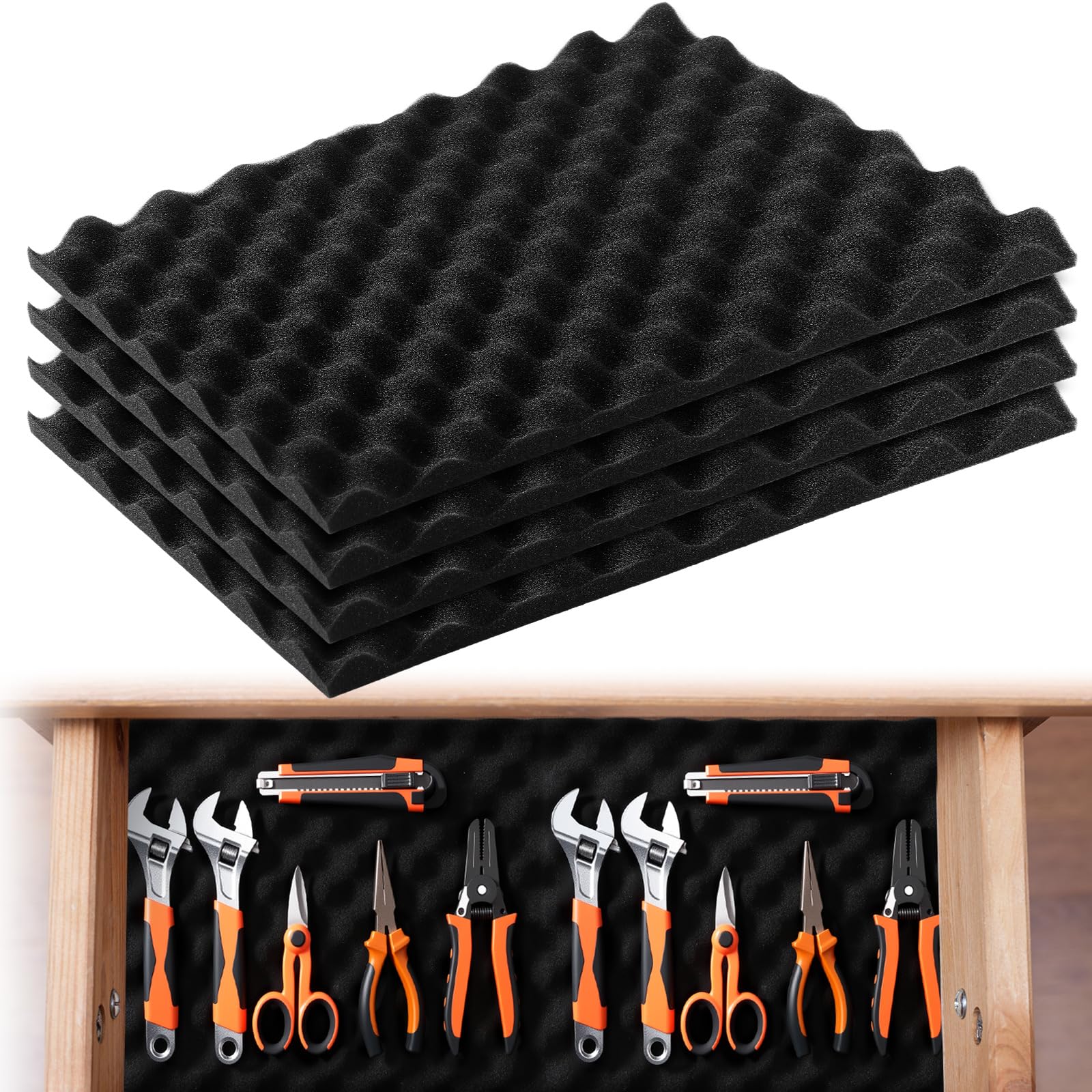 Photo 1 of 4 Pcs Tool Foam Mat Professional Toolbox Liner for Drawer Tool Box Foam Organizer and Storage Non-slip Inserts Easy Cut 15.7x11.8 Inch