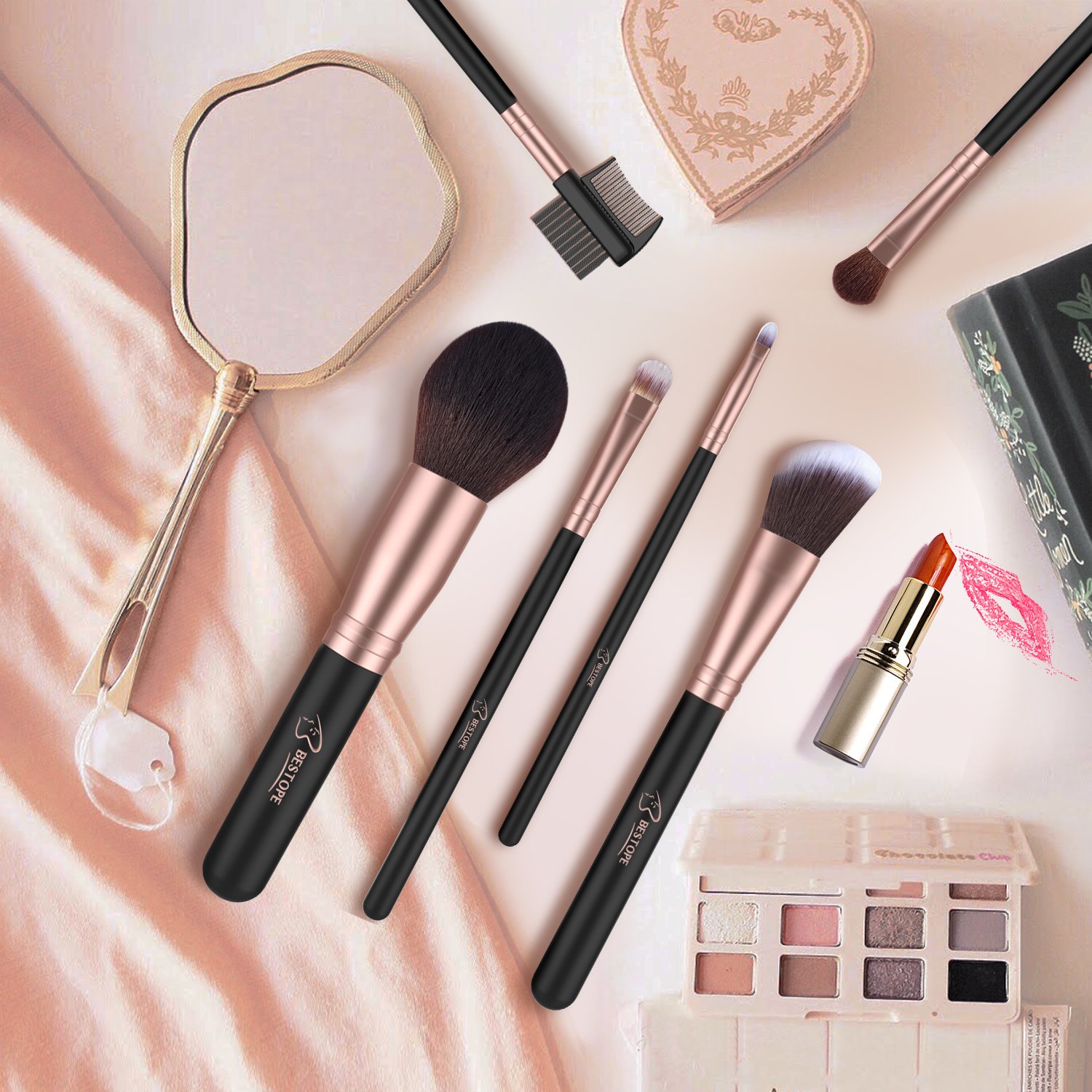 BESTOPE 18 Pcs Makeup Brush Set Premium Synthetic Fan Foundation Powder Kabuki Brushes Concealers Eye Shadows Make Up Brushes Kit: Beauty