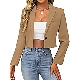 ELLEVEN Women’s Cropped Blazer Business Casual Open Front Long Sleeve One Button Jacket