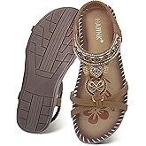 HAJINK Sandals Women Comfort Dressy Womens Flat Sandals Non Slip On Bohemian Summer Beach Shoes With Elastic Ankle Strap Brown Green