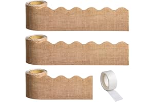 AWIZOM 99 Feet Burlap Bulletin Board Border 3 Rolls Burlap Scalloped Borders Trim Fall Classroom Bulletin Board Rolled Trim Farmhouse Decoration for Thanksgiving Back to School Classroom School Party Decor
