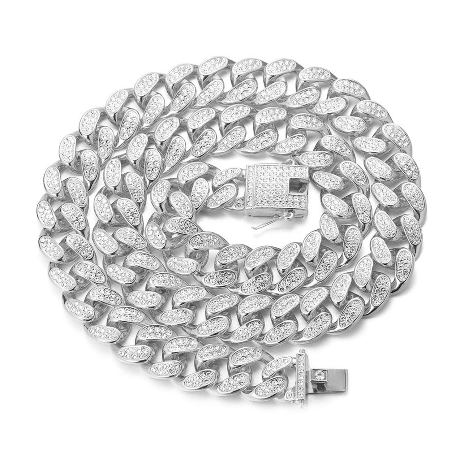 HALUKAKAH Gold Chain for Men 14/20MM 18k Real Gold Plated/Platinum White Gold Diamond Cuban Link Chain Choker Necklace Bracelet,Prong Set,with Giftbox (20MM Platinum Plated Necklace, 45) — image 1