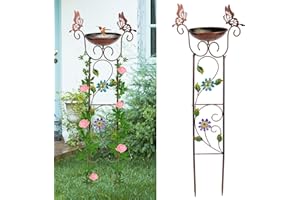 Homight Bird Bath with Trellis Outdoor, Antique Garden Iron Plant Trellis with Decorative Butterflies Detachable Metal Potted Plants Support for Climbing Flowers(Butterfly)