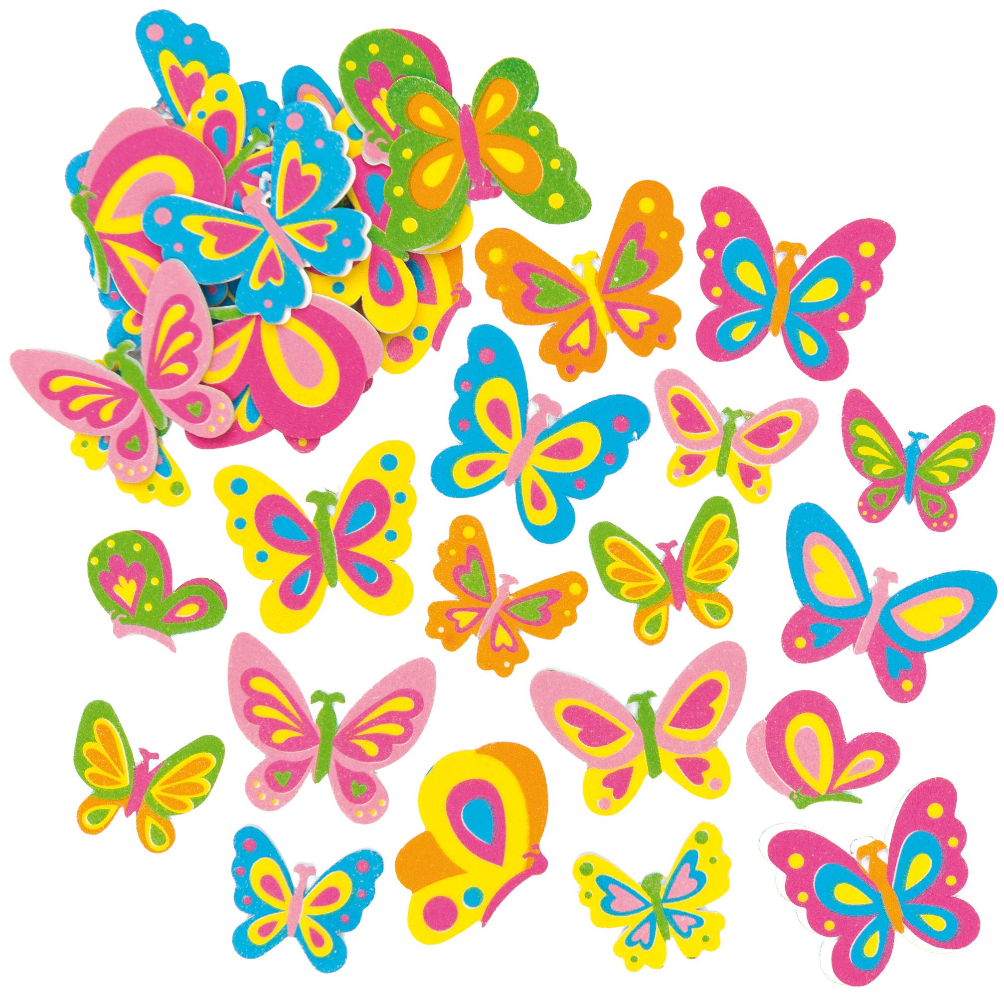 Baker Ross EF805 Butterfly (Pack of 102), Backyard Themed Puffy Scrapbook Stickers in Fun Foam Shapes, Assorted,30 - 40 mm
