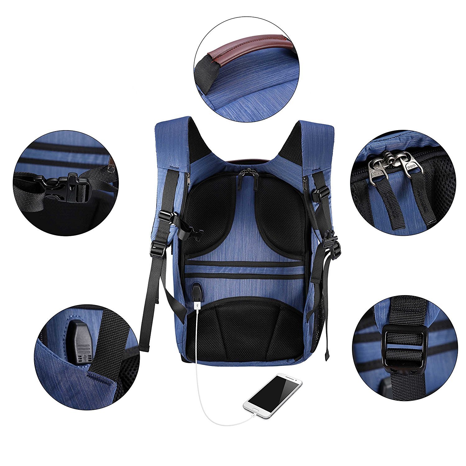 Sac à dos pour appareil photo et Reflex et accessoires, Pbreack Sac à dos Caméra vidéo étanche randonnée housse sacoche anti-choc (Bleu)