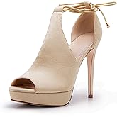 Womens Peep Toe Platform Heels Sexy Sandals Strappy Lace Up Tie Stilettos Dress Pumps Shoes