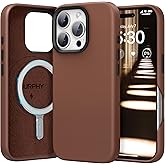 SURPHY Leather Case for iPhone 16 Pro Max Compatible with MagSafe, Faux Leather Phone Case (Metallic Buttons, Microfiber Lining) for 16 Pro Max 6.9 inch 2024, Brown