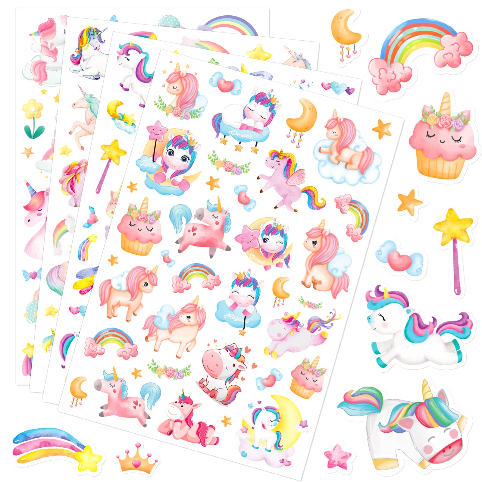 Cute Pink Unicorn Adhesive Stickers Rainbow Magical Star Unicorn Stickers 715 Count for Girls Toddlers Birthday Invitations Envelopes Decorations Party Goodie Gifts Bags Decor School Class Rewards