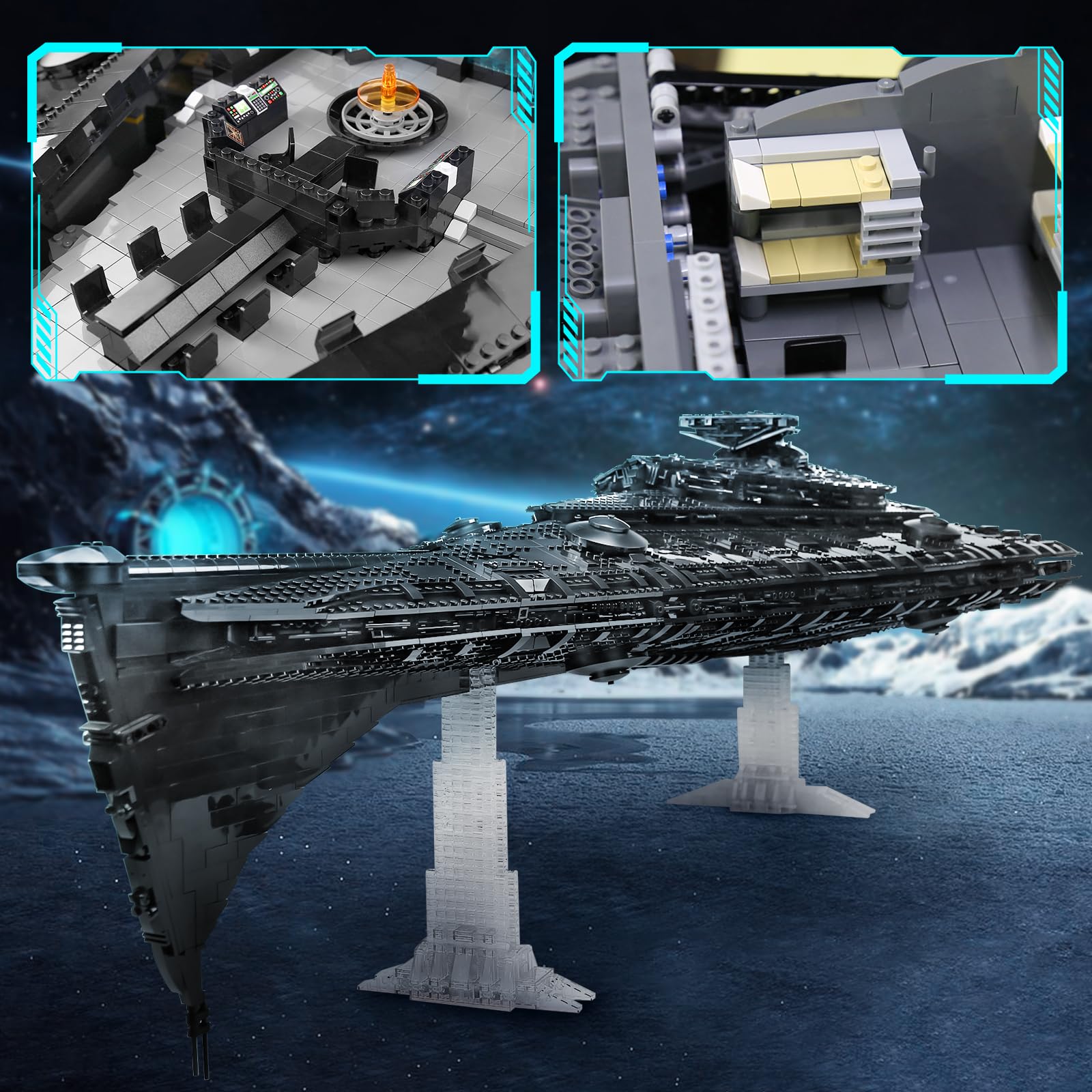 Mould King 21004 Technik Groß Sternenzerstörer Bausatz, Imperial Wing Fighter UCS Kollektion Series,Technologie Klemmbausteine Kompatibel mit MOC Super Star Destroyer Klemmbausteine Bausatz 4