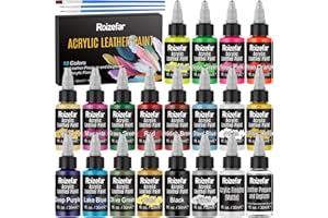 Roizefar Acrylic Leather Paint, Ultimate All-in-One 20 x 30ml Kit with Deglazer & Finisher, 18 Colors Flexible & Waterproof L