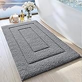 DEXI Bathroom Rug 32x20, Non Slip Washable Bath Mat for Shower Floor, Absorbent Soft Bathmat with Rubber Backing, Quick Dry Microfiber Carpet, Grey