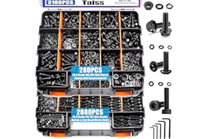 Taiss 3160PCS Metric Flange Bolt Assortment Kit,Nuts and Bolts Assortment Kit M2 M3 M4 M5 M6x1.0 M8x1.25 M10x1.5 Bolt(4-45mm) 42 Sizes Hex Socket Button & Cap Head Metric Screw 10.9 Black Zinc Plated
