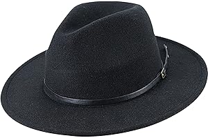 Kids Fedora-Hats Girls Vintage Wide Brim Felt-Bowler-Cap Belt-Fedora-Hat（5-9T）