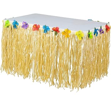 Natural Hawaiian Luau Party Table Skirt Tropical Summer Beach