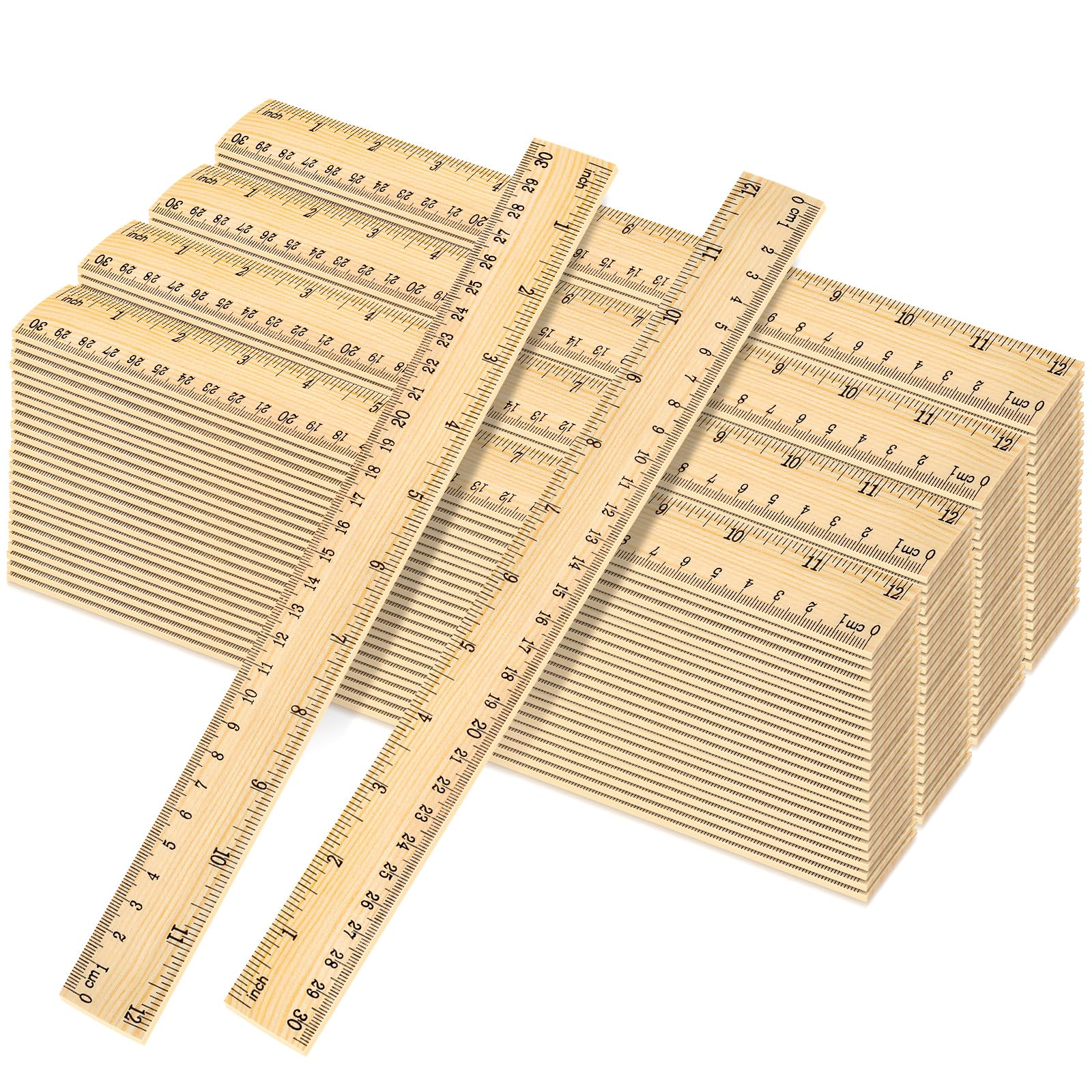 Photo 1 of 100 Pack Wooden Ruler 12 Inch, Rulers Bulk for Classroom, Wood Ruler with Centimeters and Inches, 2 Scale Measuring Rulers for Kids Students Teacher, Ideal Back to School Office Home Supplies