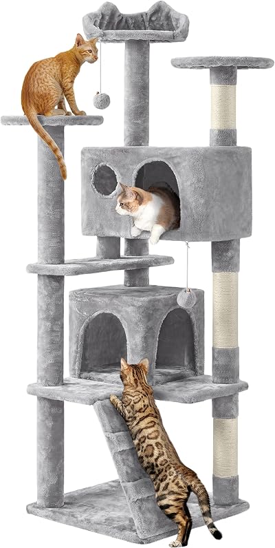 Yaheetech Cat Tree 158cm Cat Tower with Scratching Posts and 2 Houses