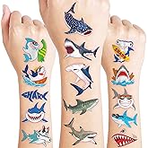 96 PCS Shark Pre-Cut Temporary Tattoos for Kids | Super Cute Shark Themed Birthday Party Favors, Supplies, Decorations, Cute Ocean Animal Tattoo Stickers (Multiple)