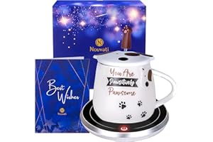 Nouvati Mug Warmer & Dog Coffee Mug with Lid Set: Excellent Heating, Auto Shut-Off, 2 Heating Modes; Cute Mug; Coffee Warmer/