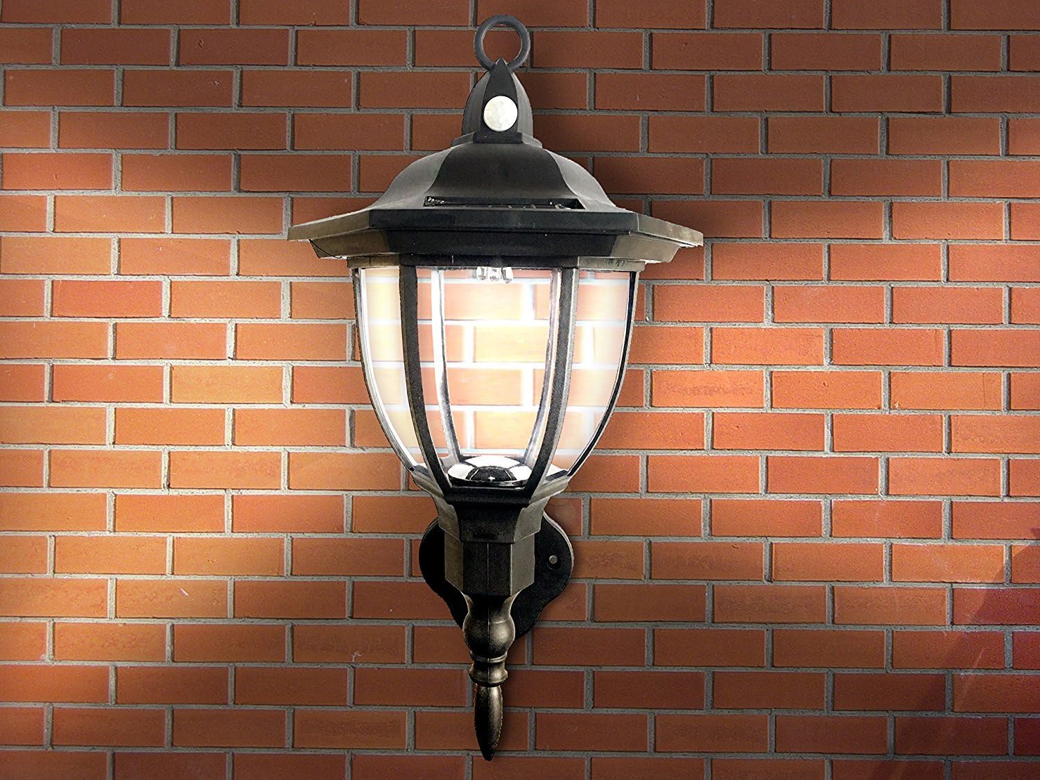 Solar Powered Wall Lamp- Motion Activated Security Lights- Wireless Outdoor Lantern- Beautiful Light Fixture- Garden Décor Accent Lighting- Best for Patio, Pool, Yard, Deck (Black)