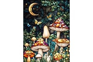 Meothan Mushroom Diamond Art Kits for Adults 5D Stained Glass Diamond Painting Kits for Adults Beginner Full Drill Round Gem Art Mushroom Forest Diamond Art Painting Kit for Home Deco 12x16 in