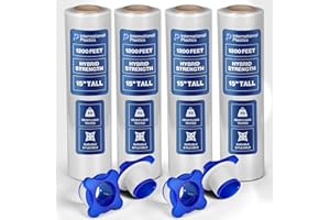 International Plastics Co. 4 Pack of 15" Plastic Stretch Film/Wrap with Tension Handles 1200ft 500% Stretch Clear Durable Adhering Packing Moving Packaging Heavy Duty Shrink (Tension Handles, 4 Pack)