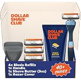 Dollar Shave Club - Member Exclusive Shave Set (Blue) - 6 Blade Razor Kit | Starter Set with Handle Shave Butter Razor Cover and 4 Razor Replacements, Intro Shave Set, Blue Handle, Razors for Men