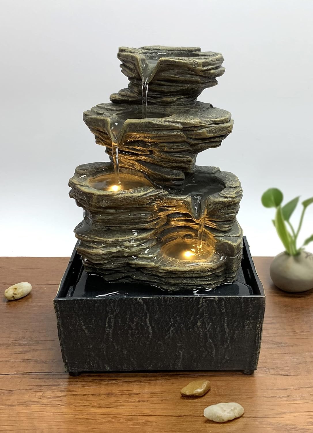 Indoor Fountains & Accessories - Nature's Mark Cascading Rock Tabletop Water Fountain with Natural River Rocks and LED Lights 9