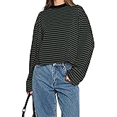 IWD Womens Striped Long Sleeve Shirts Y2k Oversized Drop Shoulder Sweatshirt Crewneck Color Block Pullover Tops