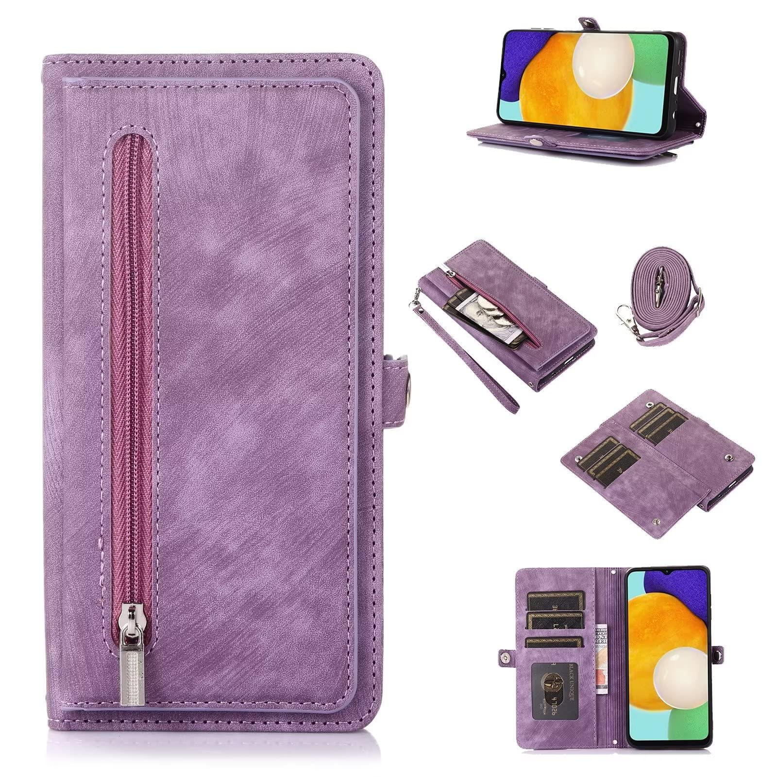 ESONG Case for Xiaomi Redmi Note 12 Pro+,Premium Leather Flip Zipper Wallet Cover with[9 Card Slots][Magnetic Closure][Wrist Strap][Kickstand]Full Body Protection Crossbody Phone Case,violet