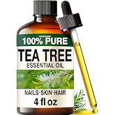 100% Pure Tea Tree Essential Oil 4 Fl Oz for Skin, Hair, Scalp and Nails | Melaleuca GC/MS Tested, Non-GMO, No Fillers, Undiluted Dropper Bottle - for Face, Toenail Care, Diffuser, Aromatherapy