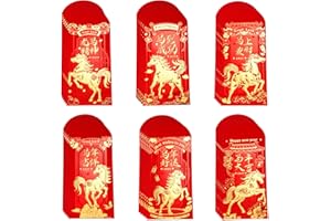 36pcs Chinese New Year Red Envelopes, 16.8x8.9cm/6.6x3.5in Chinese Lucky Money Envelopes Horse Hong Bao China Red Packets wit