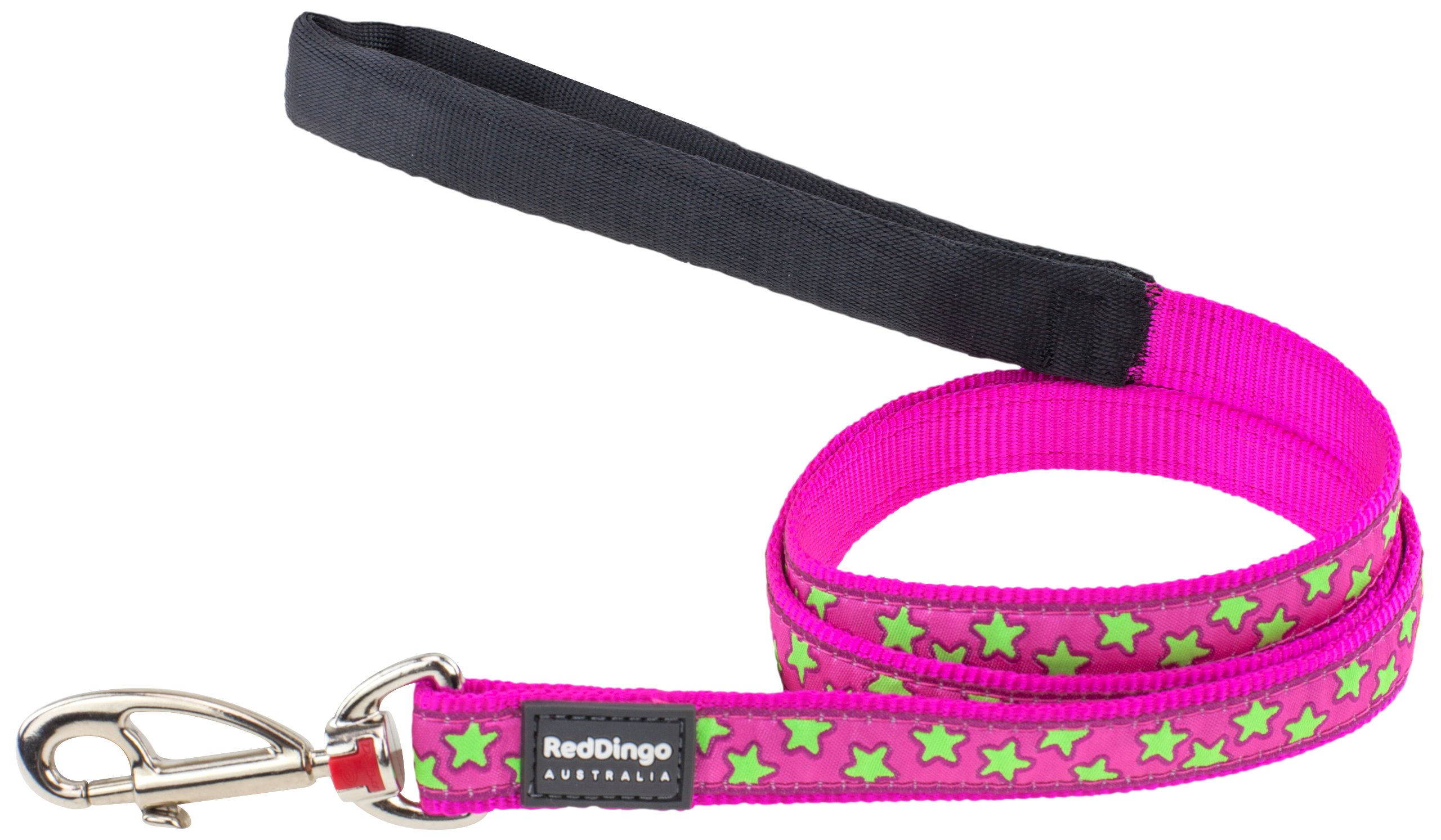 Red Dingo Designer Dog Lead, Lime Green Stars on Hot Pink (20mm x 1.2m) M — image 1