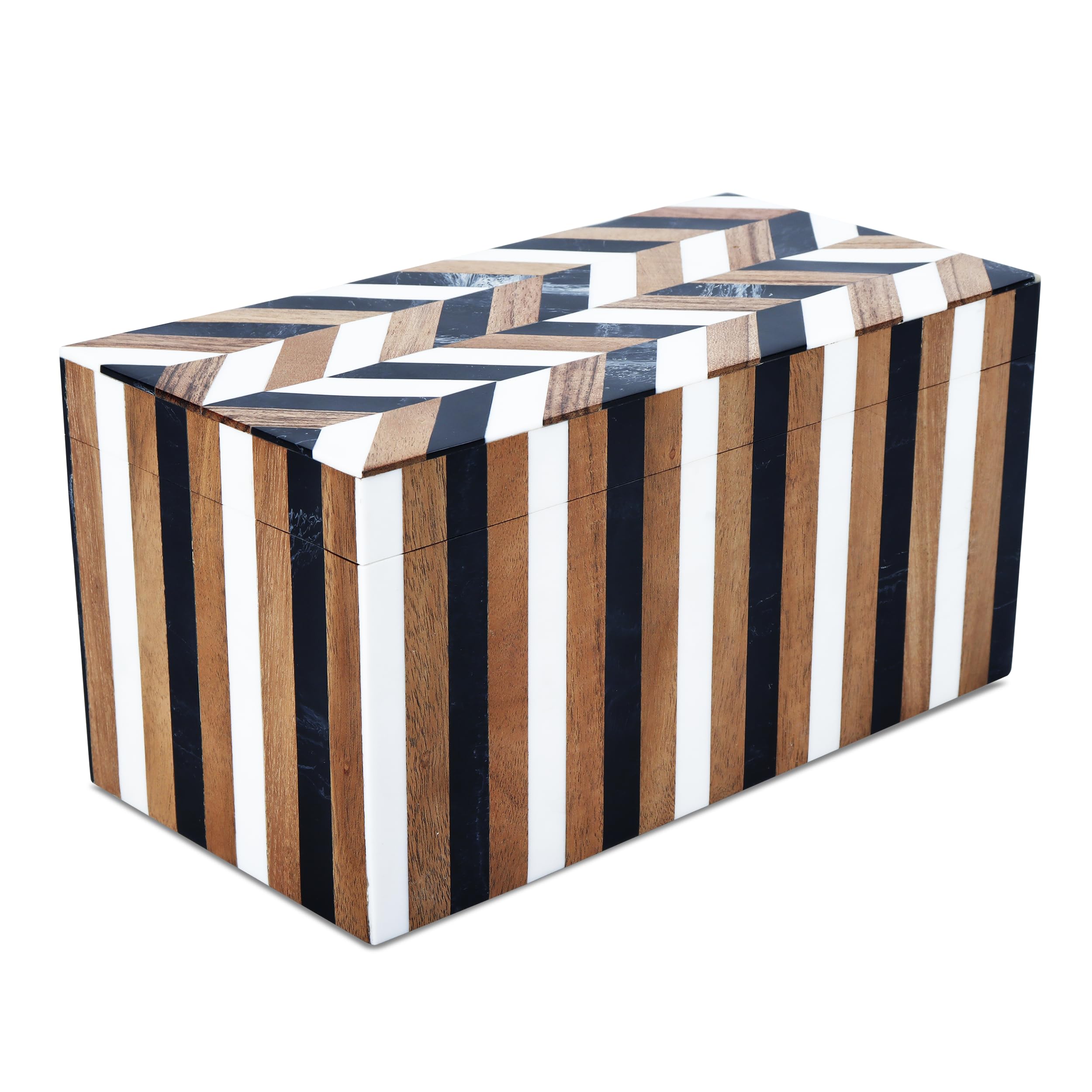 Handicrafts Home Large Decorative Storage Box with Lid Wooden Memory Box Keepsake Storage Box Photo Storage Box, 10x5x5 Natural Wood Resin Inlay Marquet Cosmo Box Collection