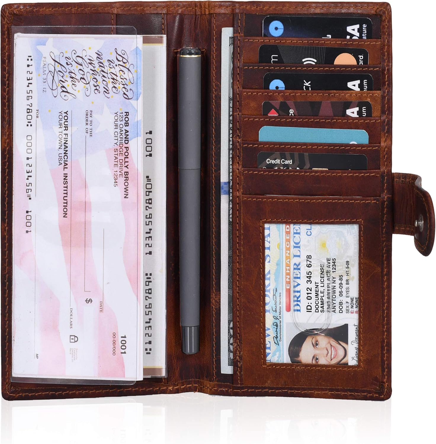 LEVOGUE-Premium Quality Leather RFID Unisex Checkbook cover-Duplicate Checks RFID Card Standard Register with pen inserts, Cognac Vintage, Small at  Women’s Clothing store