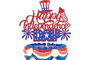 YOYMARR Happy Independence Day Cake Topper 4th of July USA Patriotic Theme Cake Decoration Glitter Red Blue Happy Independence Day Party Supplies