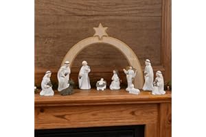 Treewoll 11pcs Nativity Set, Resin Figurines with A Wooden Roof Building a Family Holiday Tradition with Classic Nativity Col