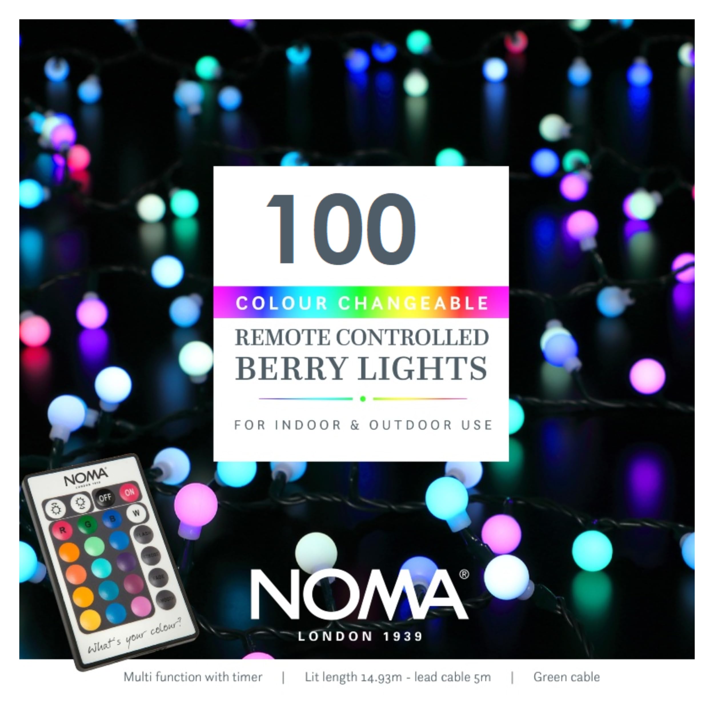 Noma 100 Colour Changeable Berry Lights, 7.97 m, Remote Controlled