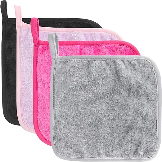 Pinowu Reusable Microfiber Makeup Remover Cloths (4pcs) for Face, Super