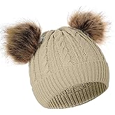 Yolyoo Fashion Winter Beanie Hat for Kids Baby,Knitted Warm Faux Fur Pompom Toddler Hat for Gils Boys White
