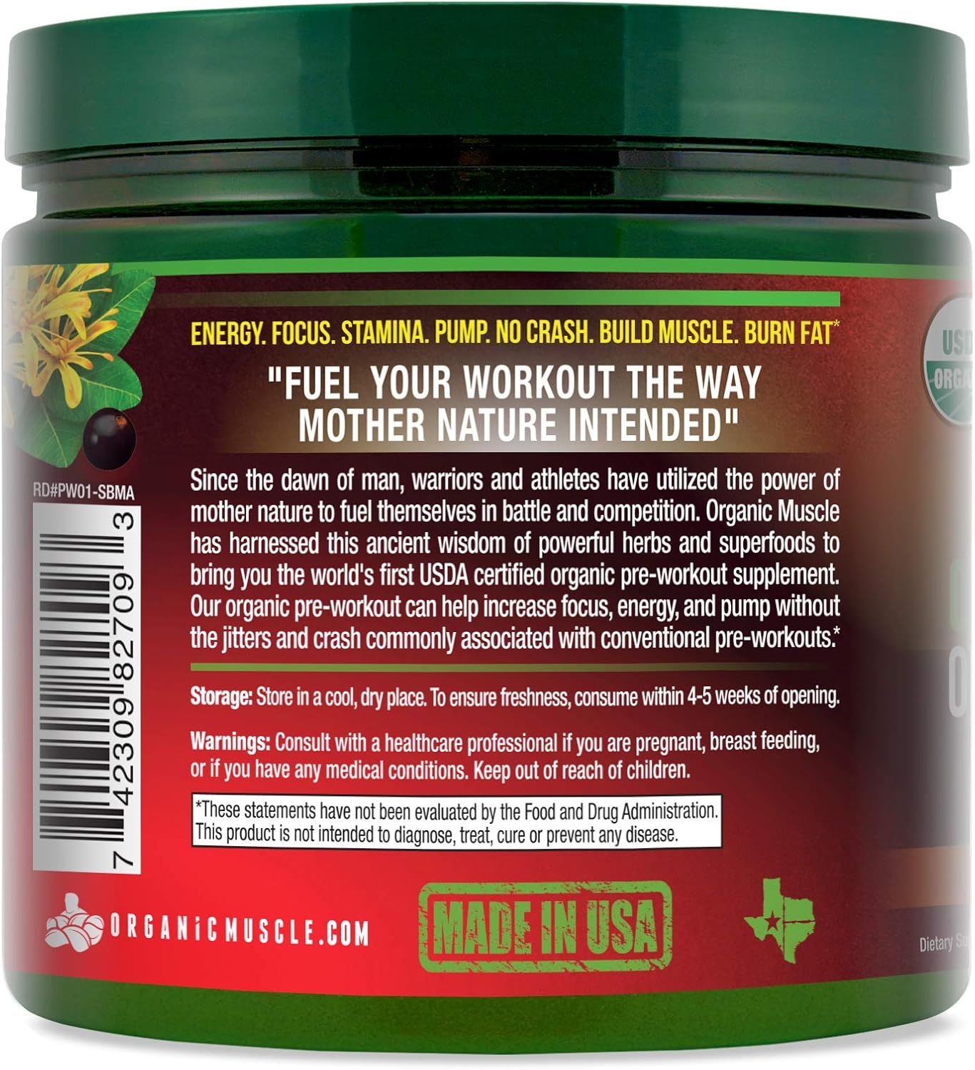 ORGANIC MUSCLE #1 Rated Organic Pre Workout Powder– Natural Vegan Keto Pre-Workout & Organic Energy Supplement for Men & Women- Non-GMO, Paleo, Plant Based – Strawberry Mango- 160g: Health & Personal Care