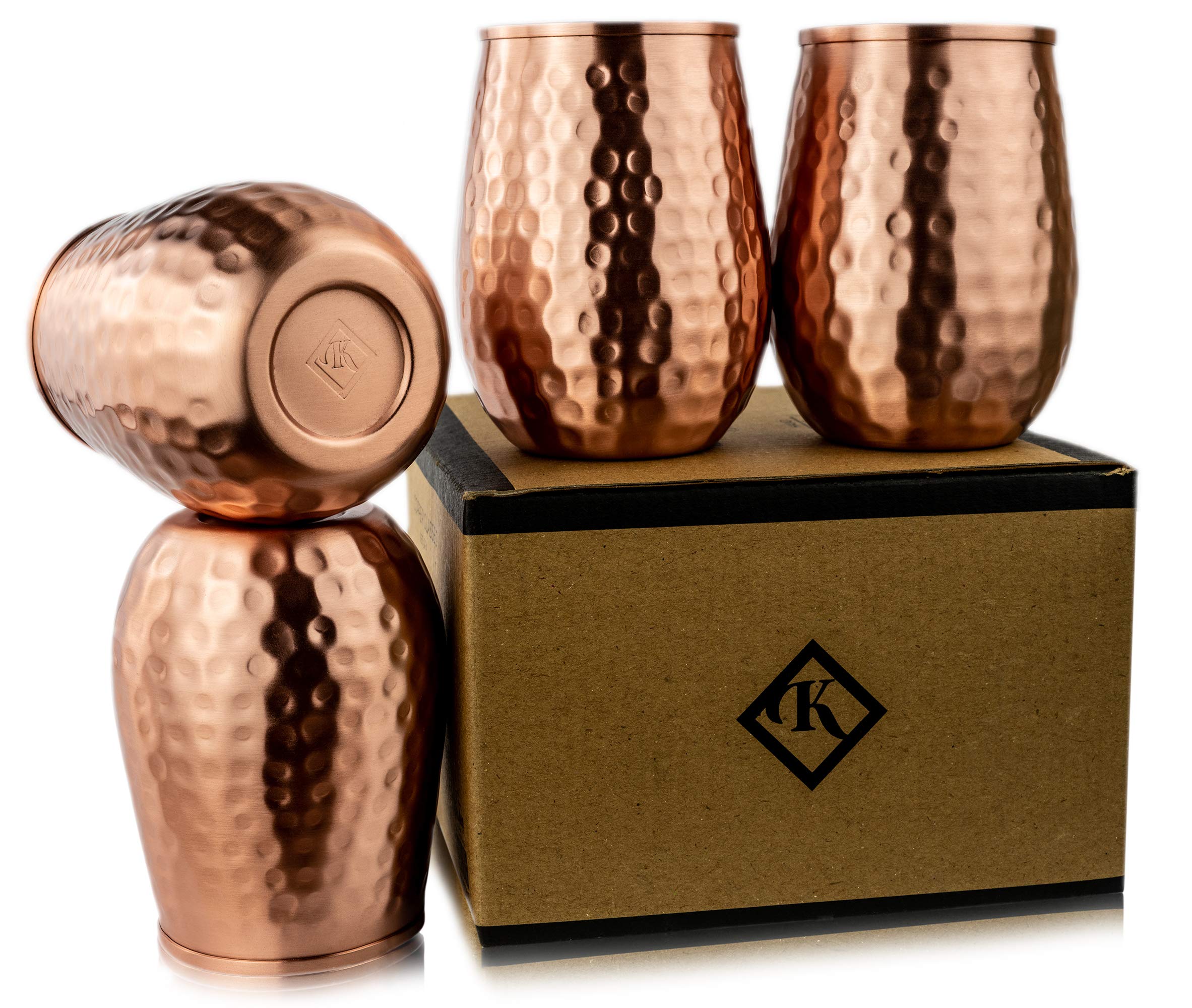 Kosdeg Copper Cups 16 Oz set of 4 - The Perfect Pure Copper Tumbler for Water - A New Way to Enjoy Wine - Better Than Glasses Plastic