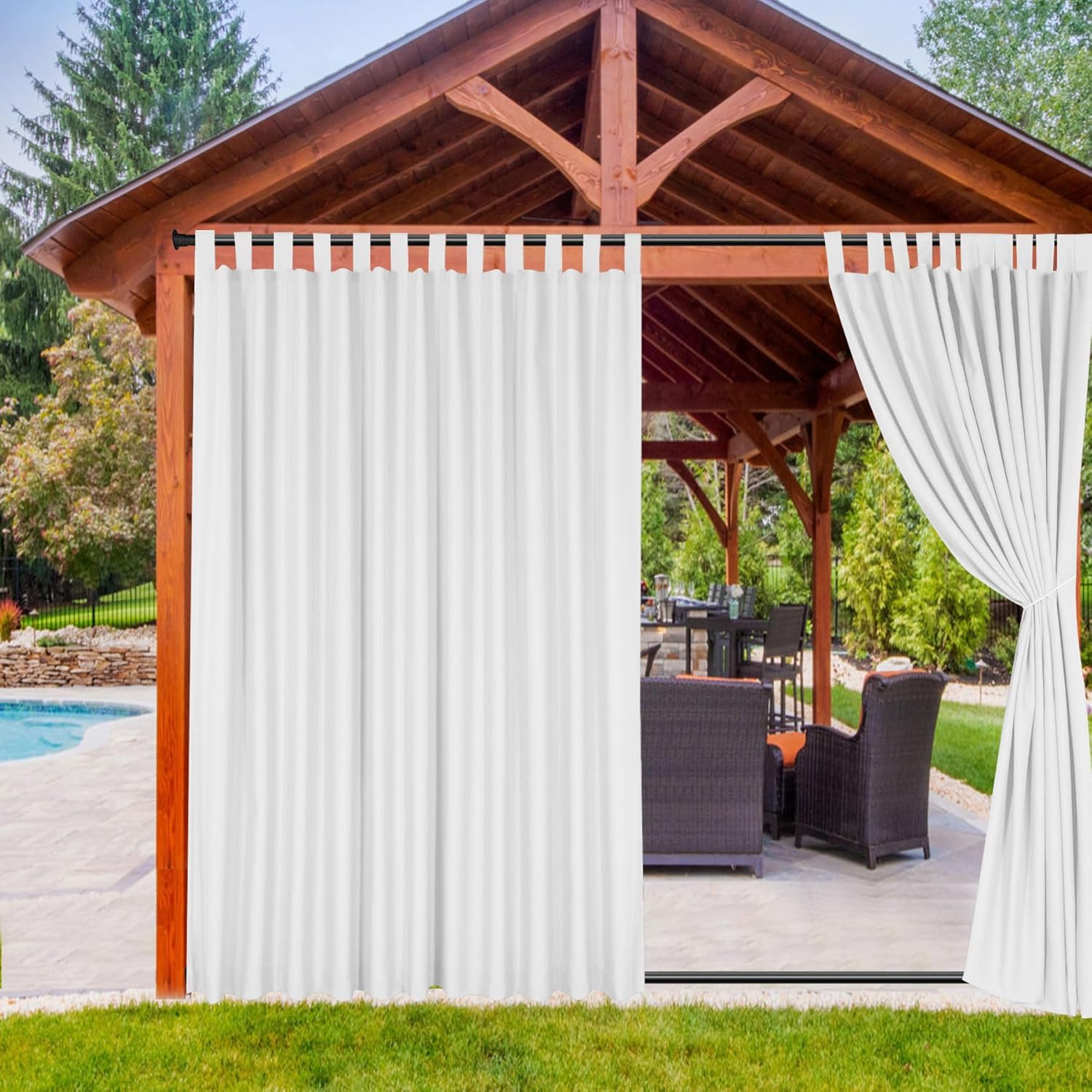 Outdoor Curtains - Tisjoran Outdoor Curtains for Patio Waterproof, Sunlight Blocking Tab Top Outside Curtains for Porch, Pergola, Gazebo, Cabana, 1 Panel, 52x108 Inch, White